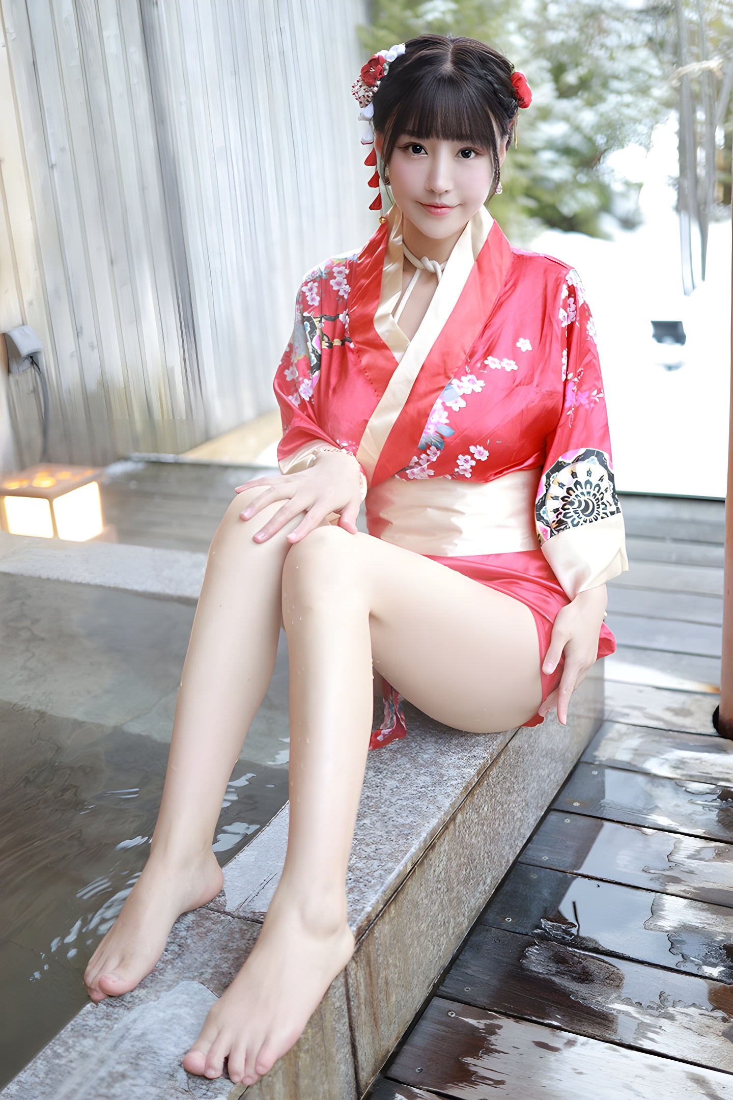 朱可儿露天浴池性感写真：裸身入镜展现自然之美