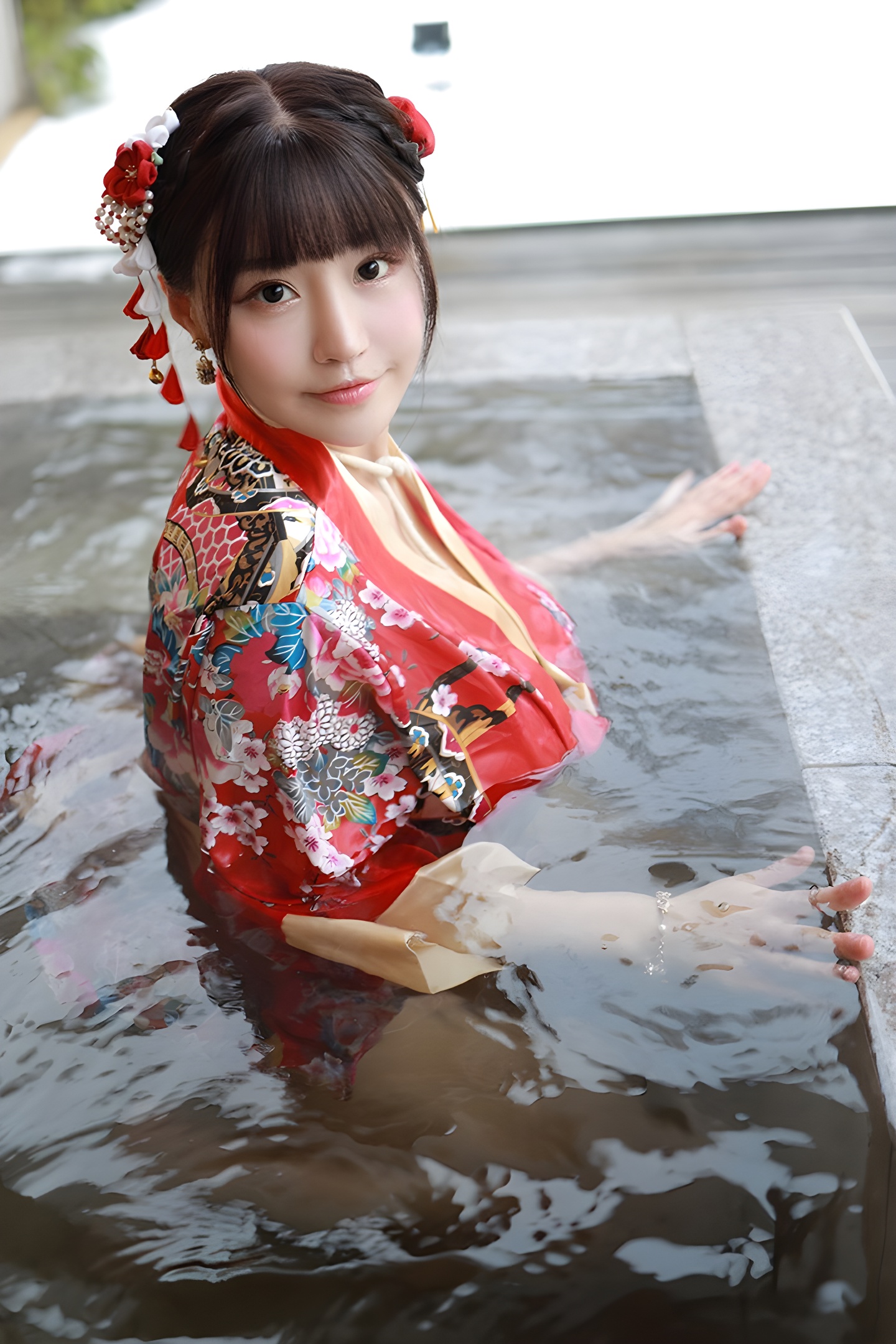 朱可儿露天浴池性感写真：裸身入镜展现自然之美