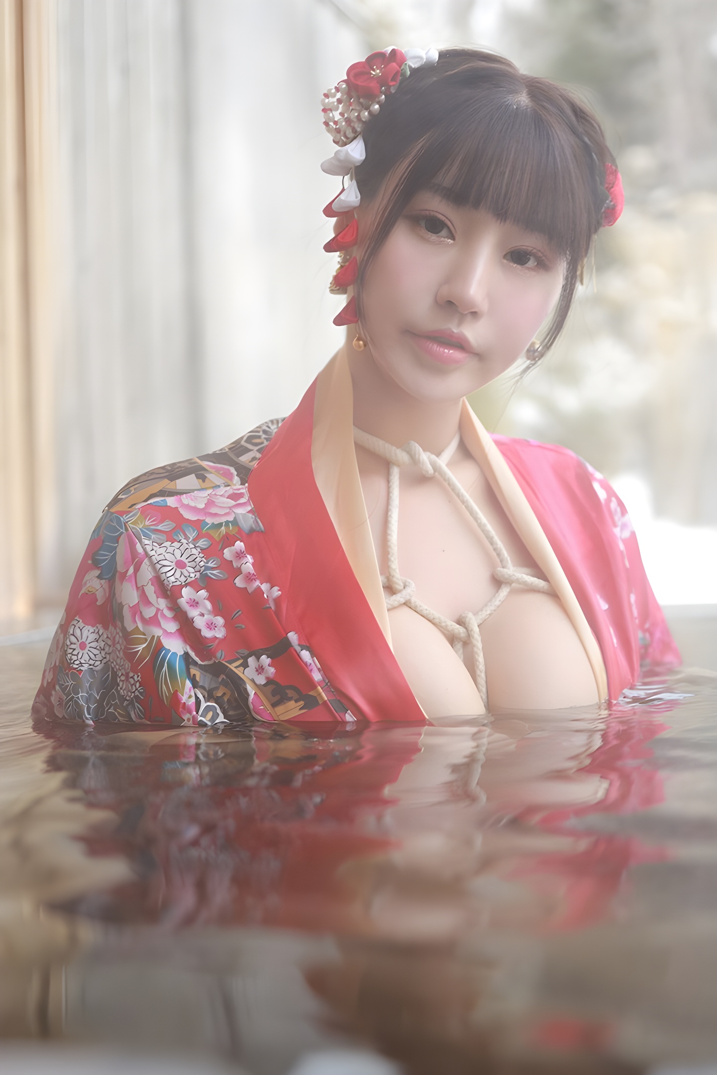 朱可儿露天浴池性感写真：裸身入镜展现自然之美
