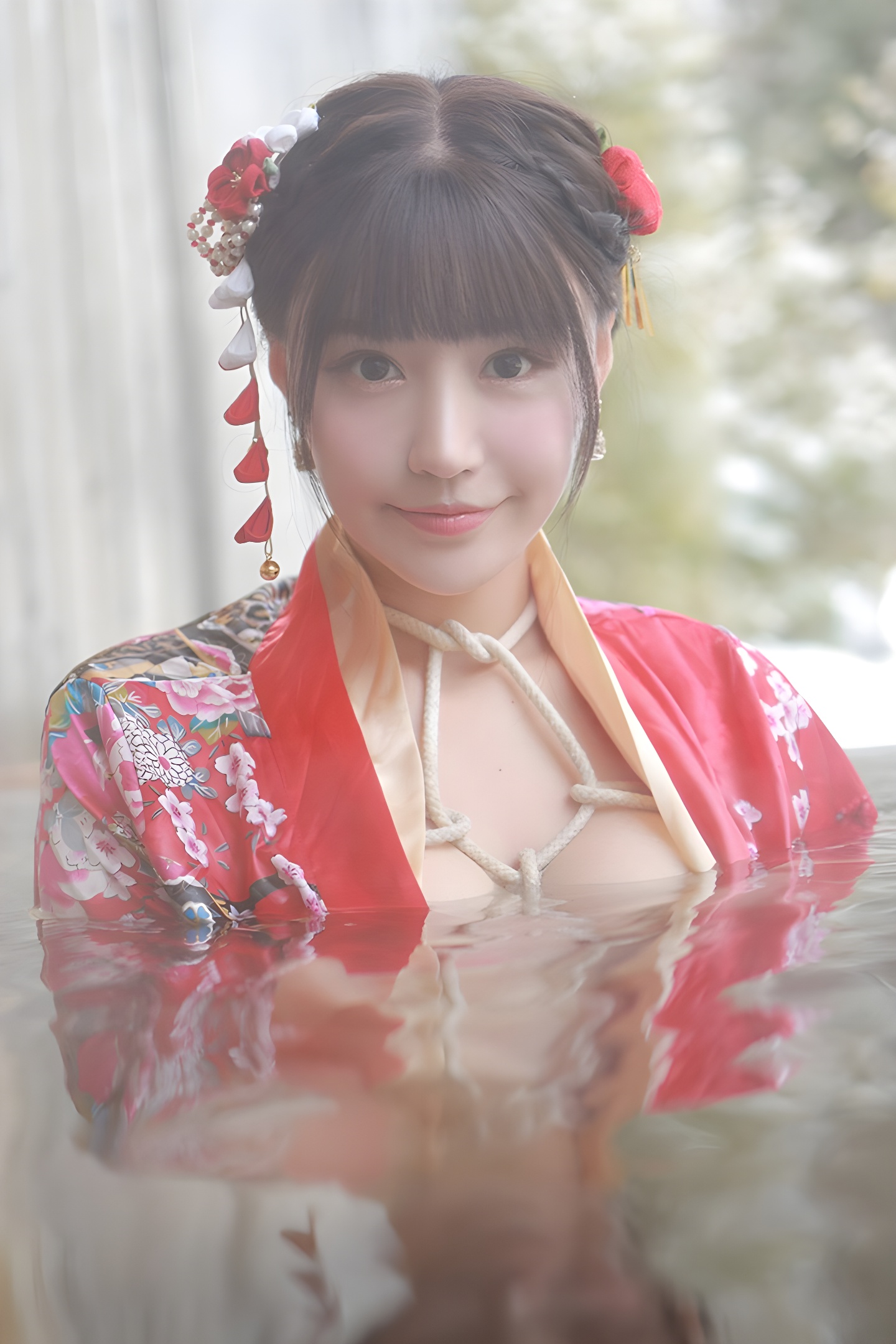 朱可儿露天浴池裸身写真：性感与自然的完美融合