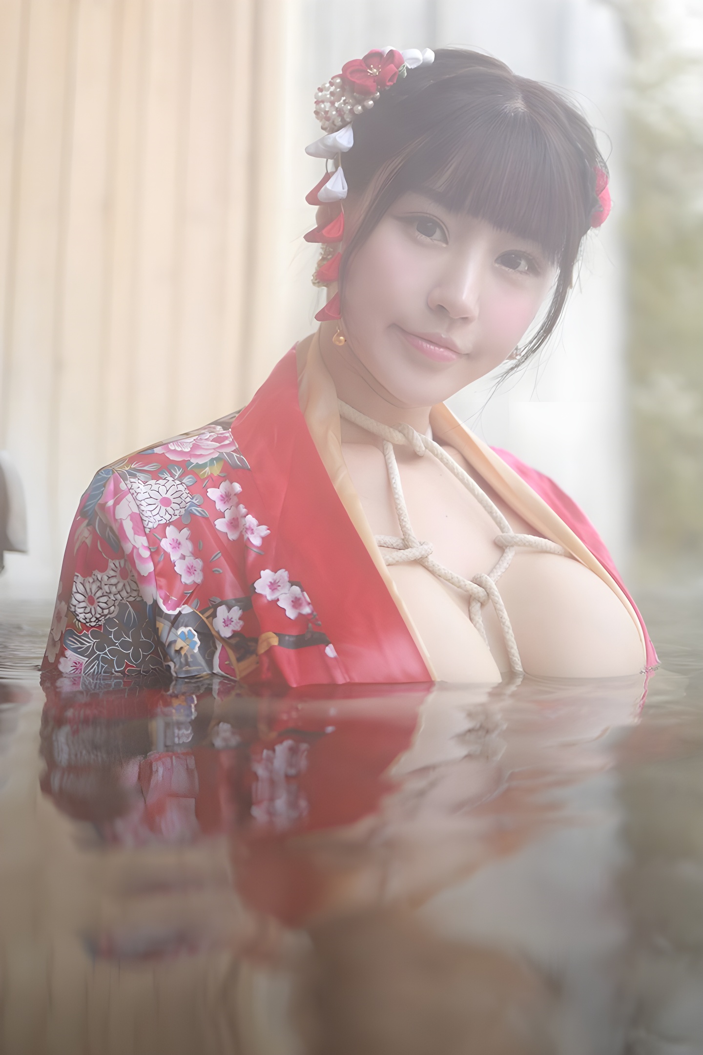 朱可儿露天浴池裸身写真：性感与自然的完美融合