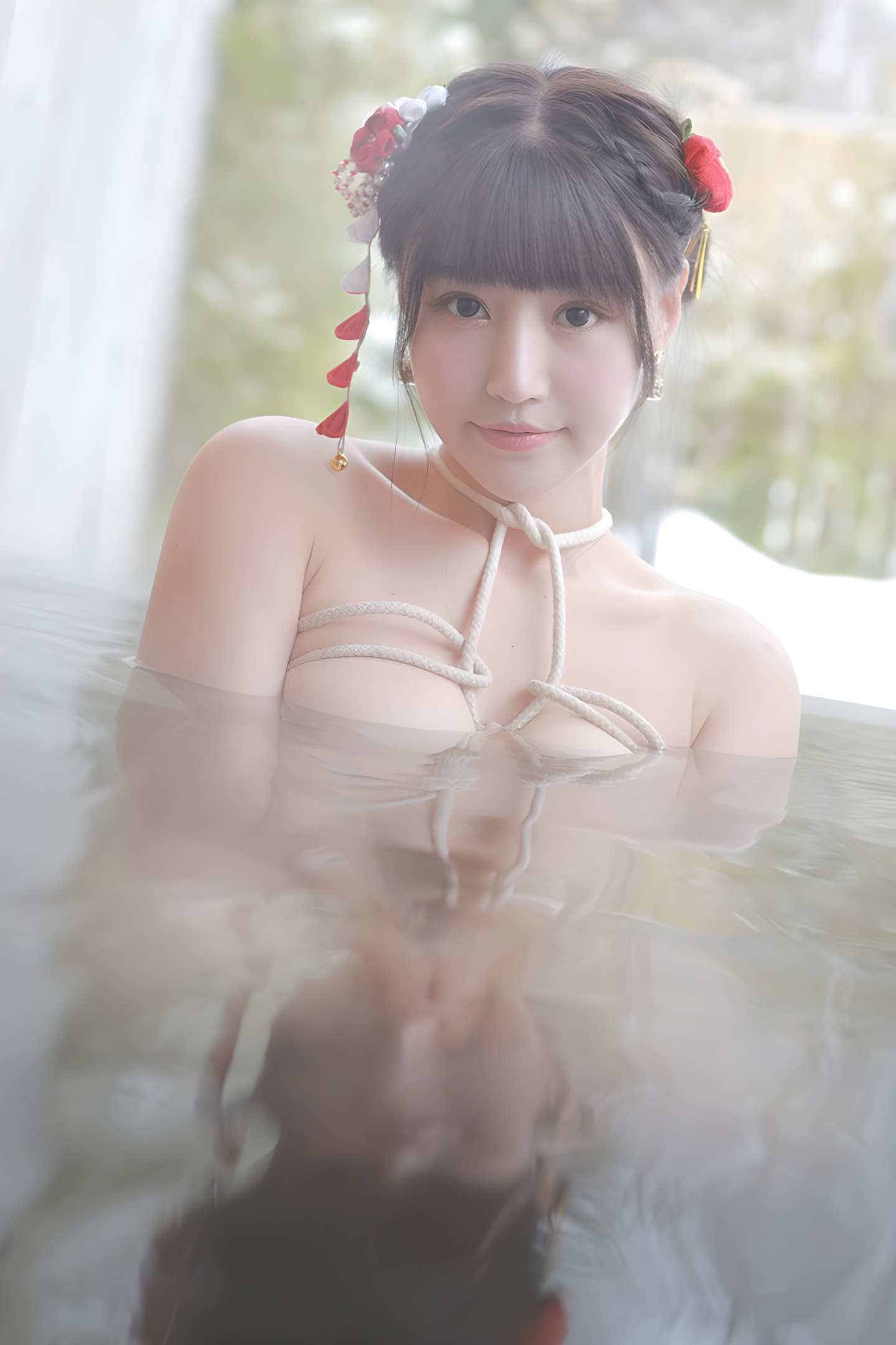 朱可儿露天浴池裸身写真：性感与自然的完美融合