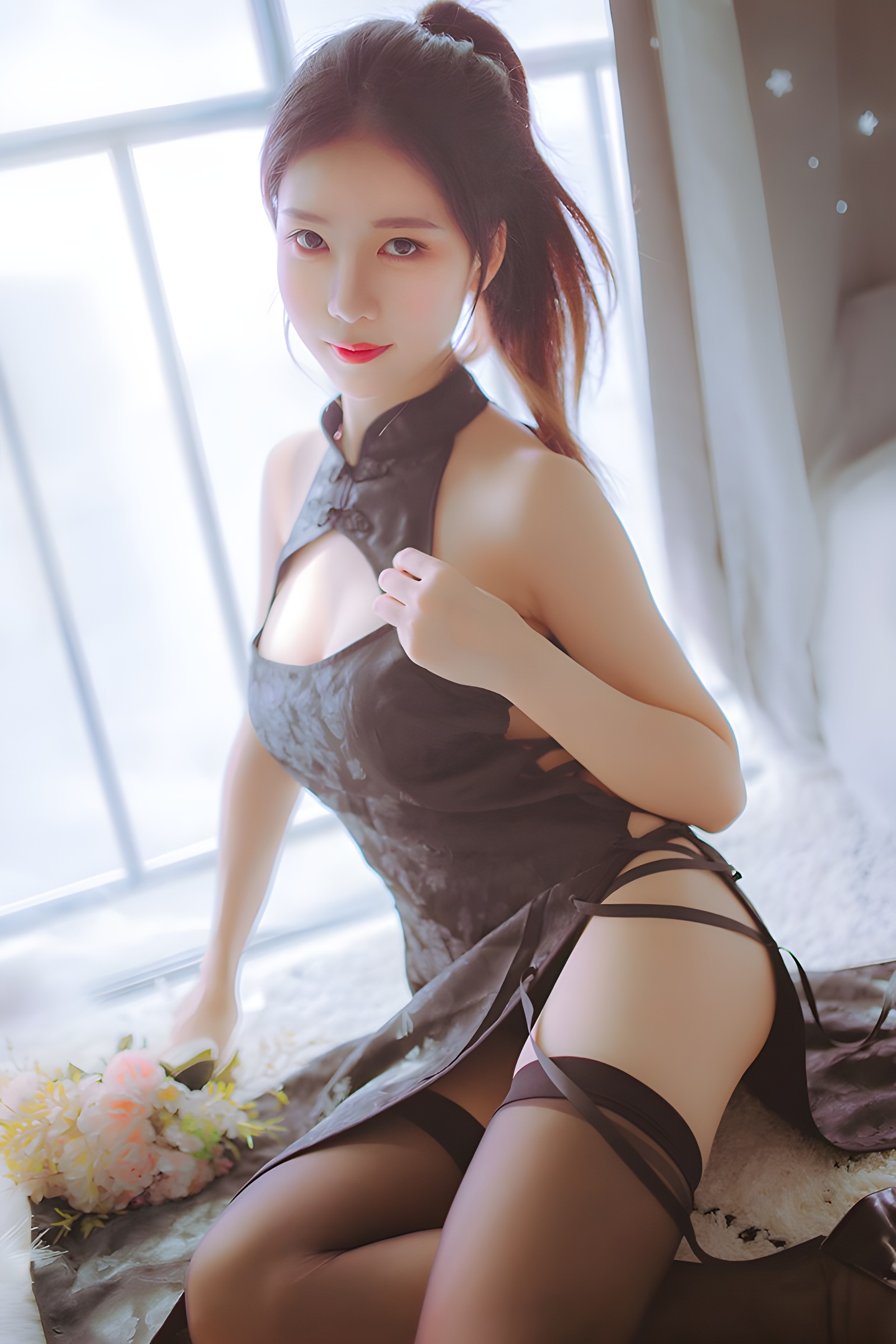 抖娘与不呆猫：黑白旗袍与丝袜的极致诱惑