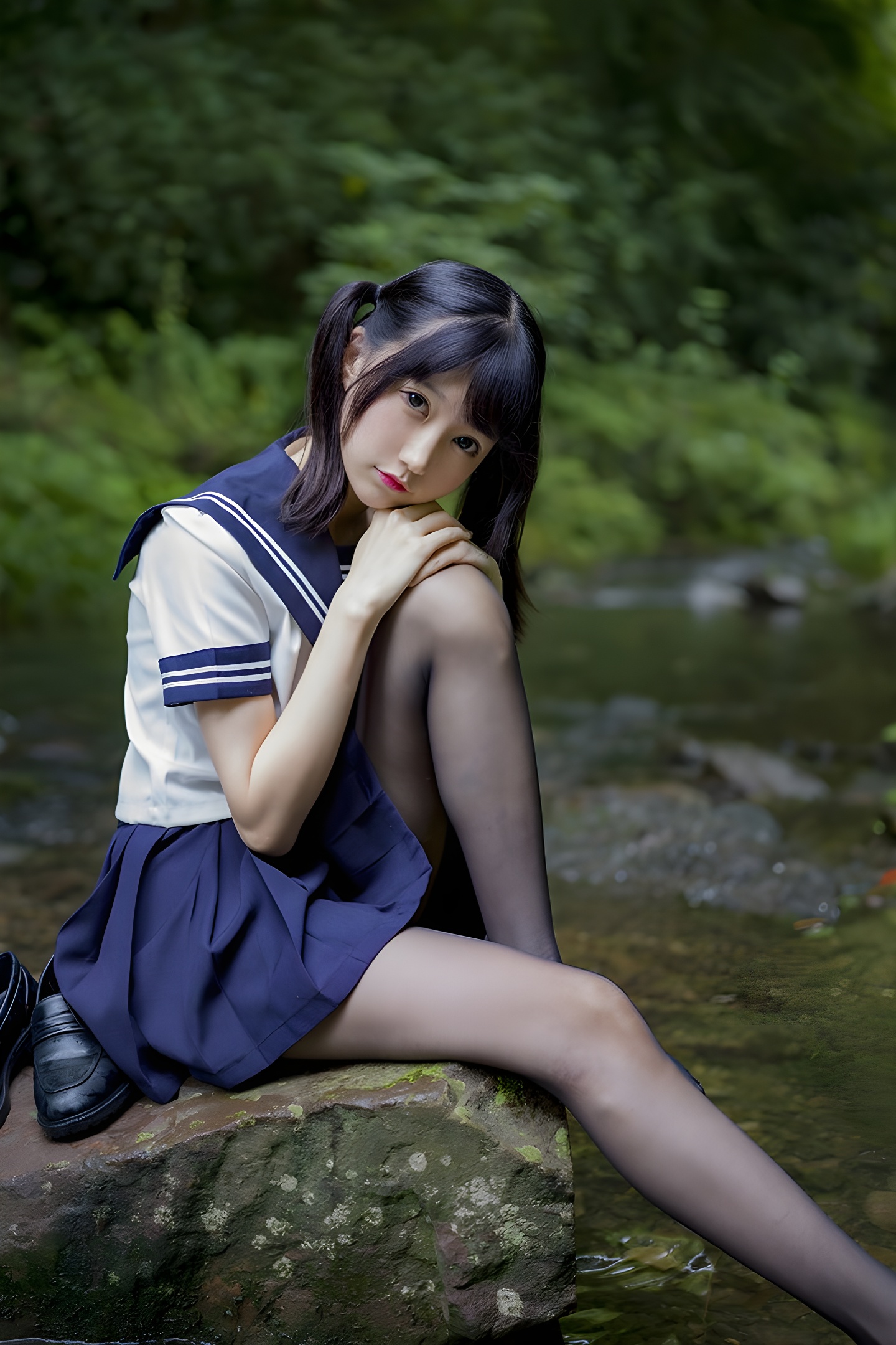 魔物喵黑丝制服野外写真：激萌学生妹的性感与清纯碰撞