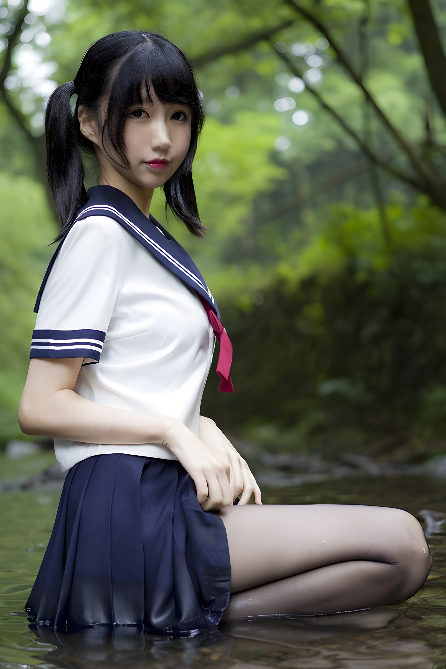 魔物喵黑丝制服野外写真：激萌学生妹的性感与清纯碰撞