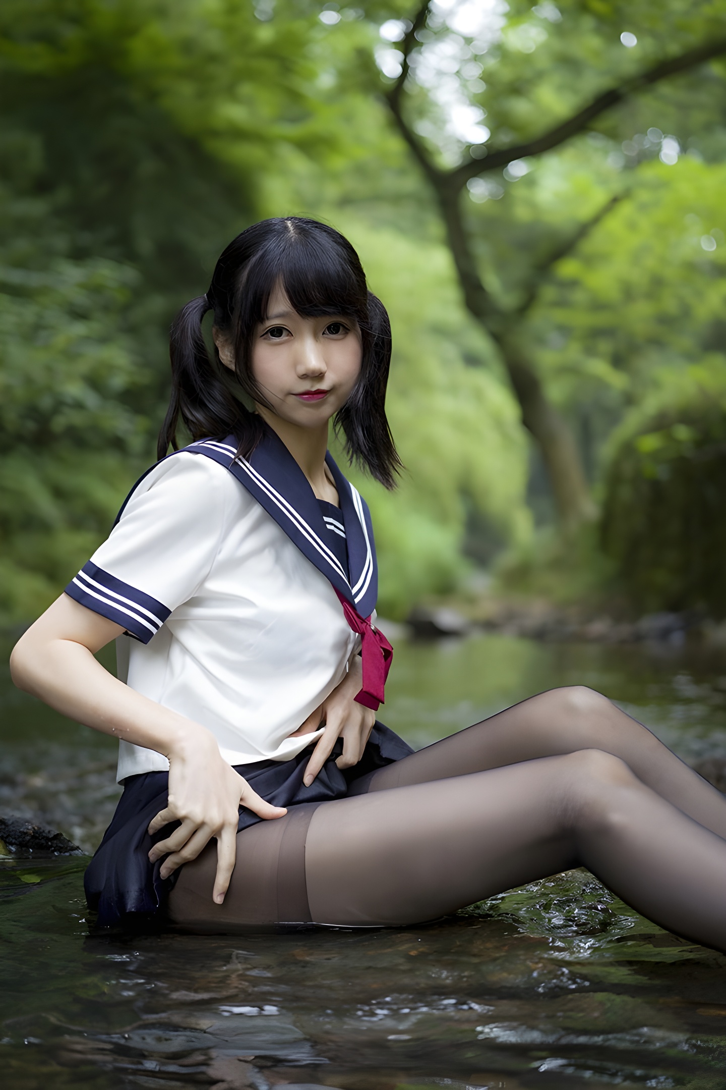 魔物喵黑丝制服野外写真：激萌学生妹的性感与清纯碰撞