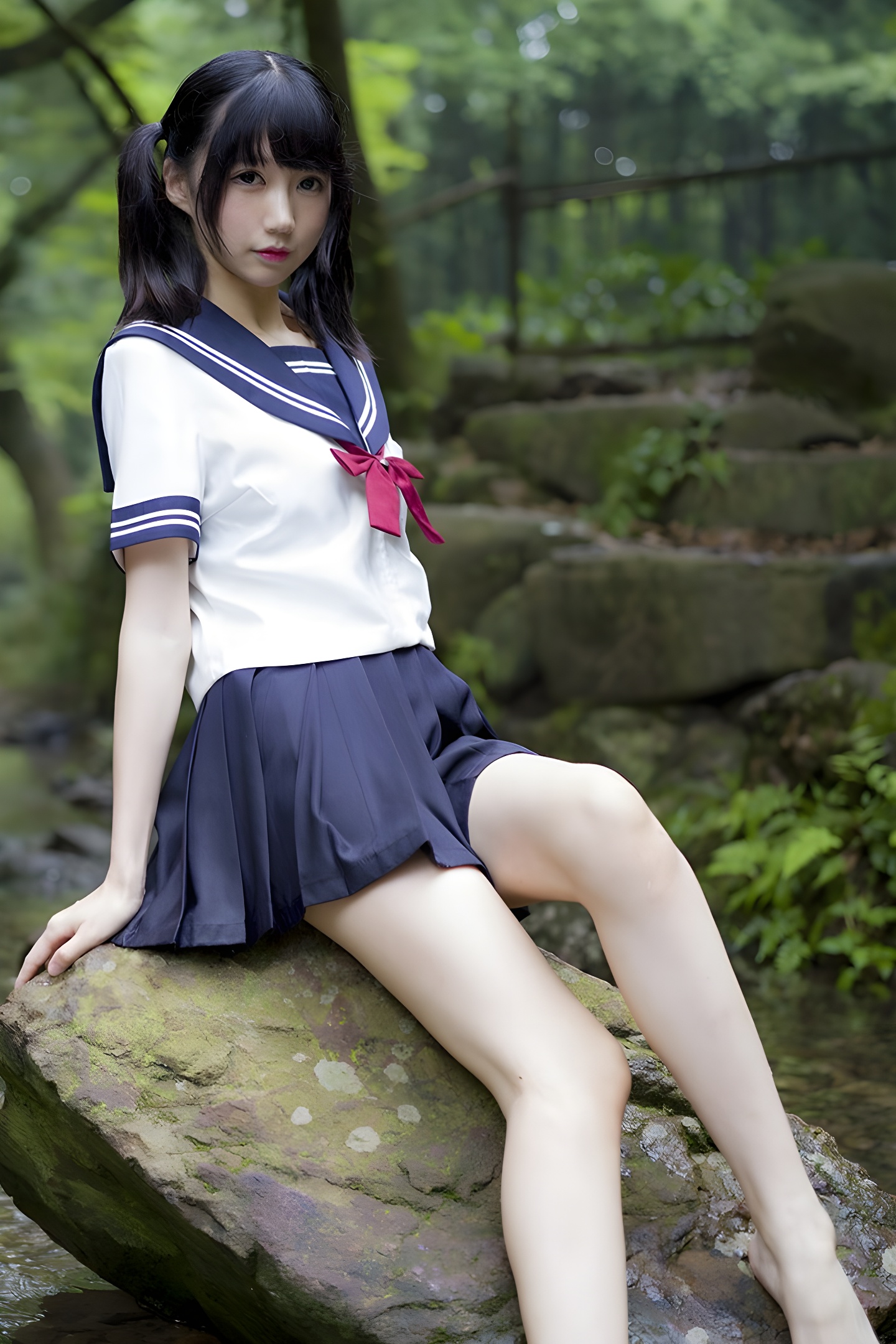 魔物喵黑丝制服野外写真：激萌学生妹的性感与清纯碰撞