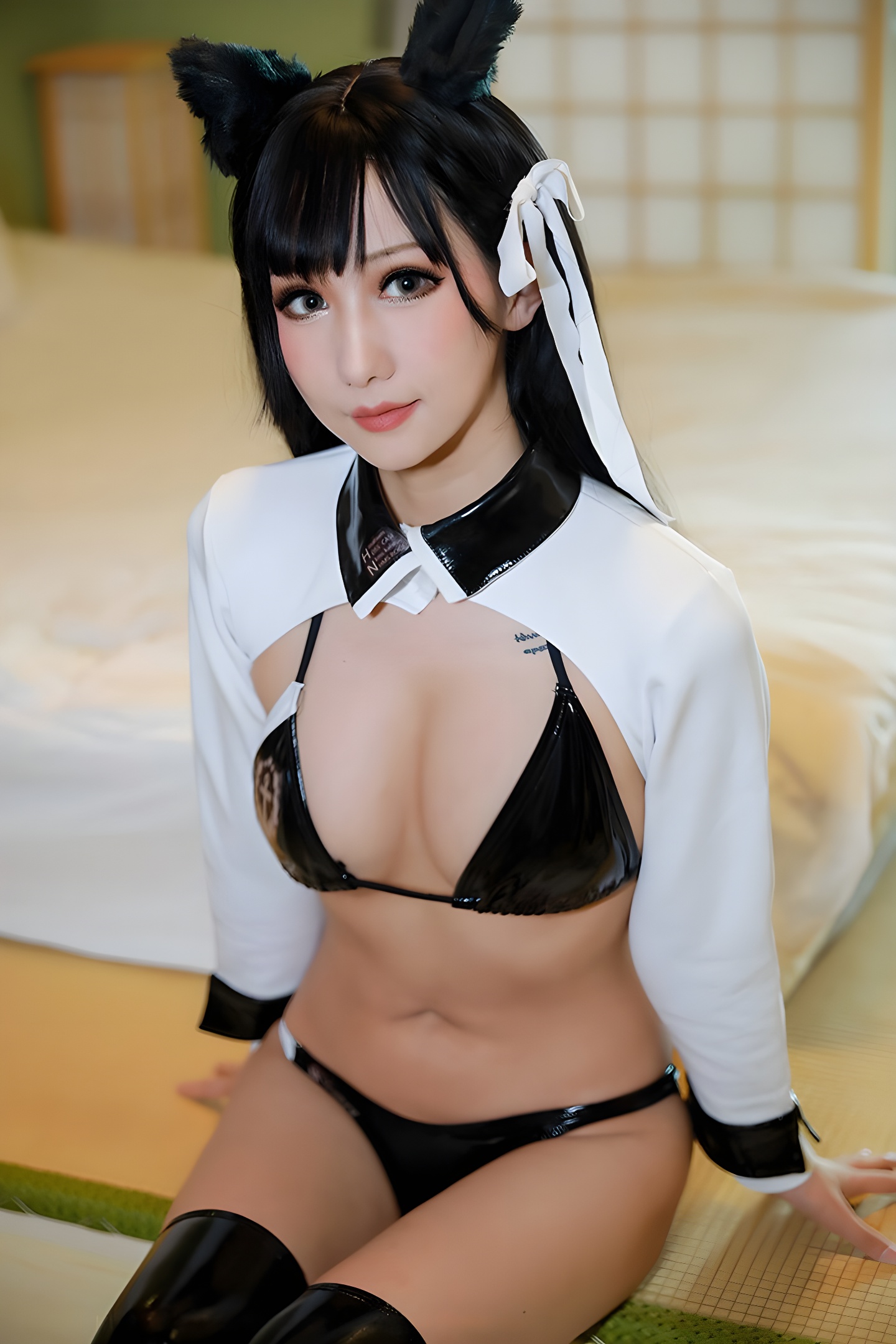 柏原睛漆皮内衣写真：夺命狐妖风骚勾魂瞬间