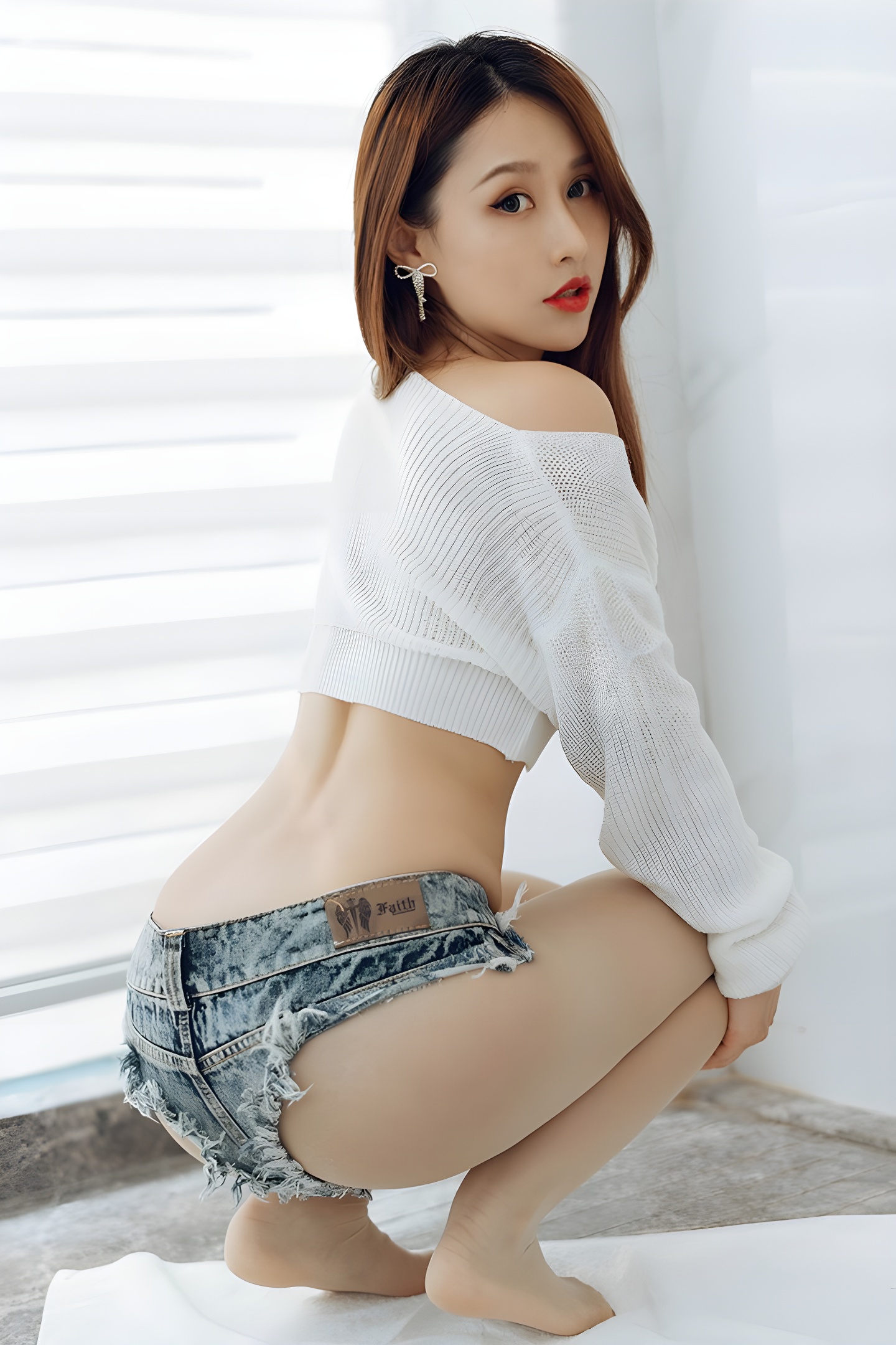 娇羞御姐徐安安：肉丝牛仔短裤展现极致美腿